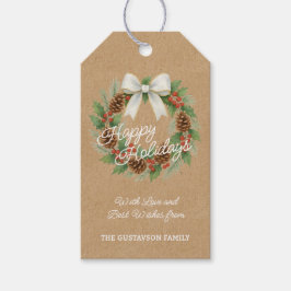 Classy december krans met witte boog Waterverf Cadeaulabel