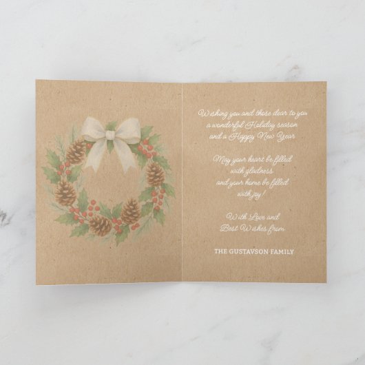 Classy december krans met witte boog Waterverf Feestdagen Kaart (Binnen)