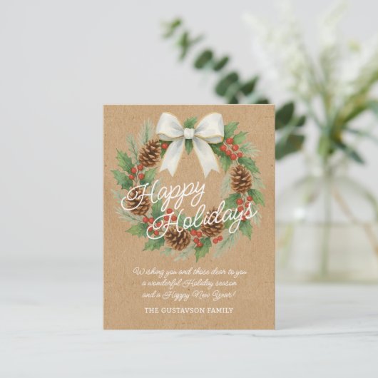 Classy december krans met witte boog Waterverf Feestdagenkaart (Staand voorkant)