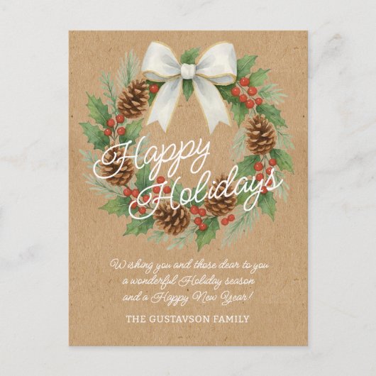Classy december krans met witte boog Waterverf Feestdagenkaart (Voorkant)