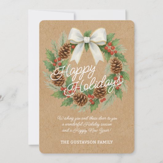 Classy december krans met witte boog Waterverf Feestdagenkaart (Voorkant)