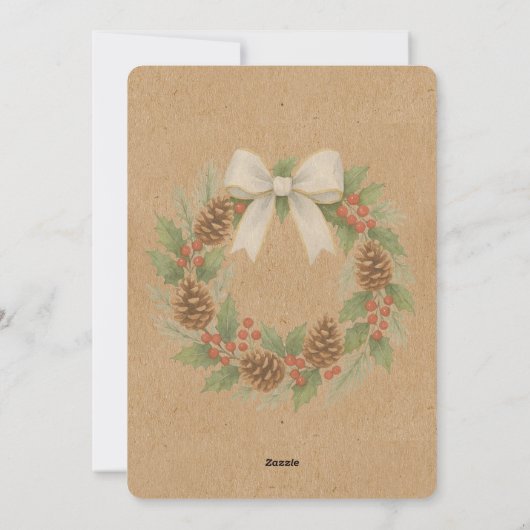 Classy december krans met witte boog Waterverf Feestdagenkaart (Achterkant)