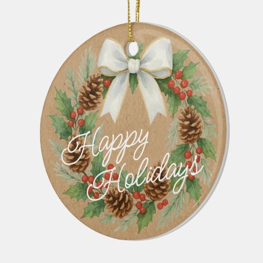 Classy december krans met witte boog Waterverf Keramisch Ornament (Links)