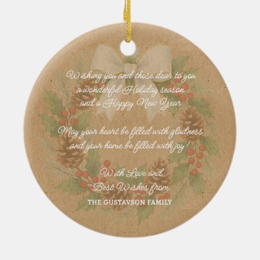 Classy december krans met witte boog Waterverf Keramisch Ornament (Achterkant)