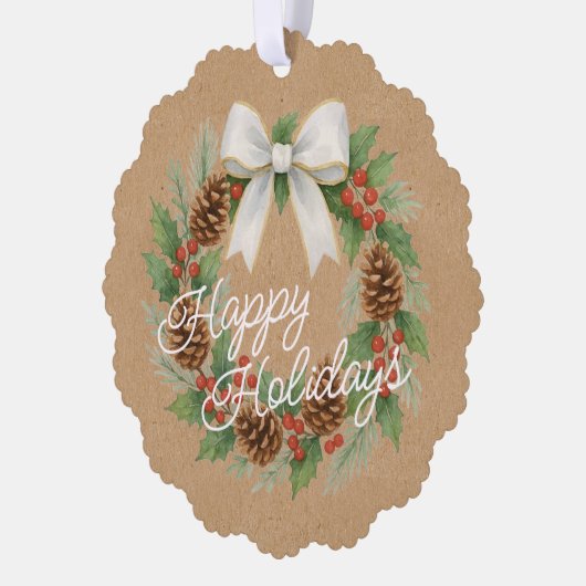 Classy december krans met witte boog Waterverf Ornament Kaart (Links)