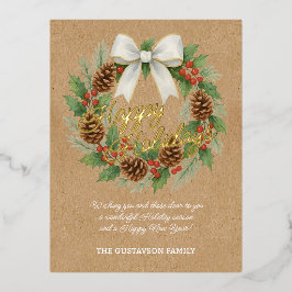 Classy December Krans Witte Boog Waterverf Folie Feestdagen Briefkaart