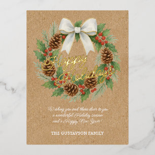 Classy December Krans Witte Boog Waterverf Folie Feestdagen Briefkaart