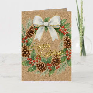 Classy December Krans Witte Boog Waterverf Goud Folie Feestdagenkaart