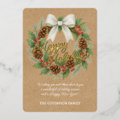 Classy December Krans Witte Boog Waterverf Goud Folie Feestdagenkaart (Voorkant)