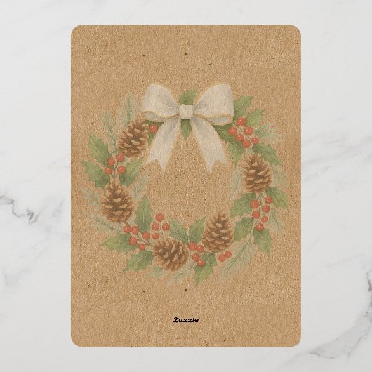 Classy December Krans Witte Boog Waterverf Goud Folie Feestdagenkaart (Achterkant)