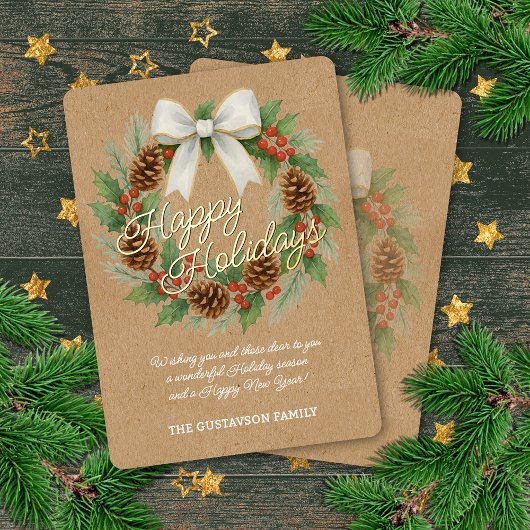 Classy December Krans Witte Boog Waterverf Goud Folie Feestdagenkaart