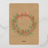 Classy December Wreath Pink Bow Waterverf Gold Folie Feestdagenkaart (Achterkant)