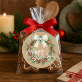 Classy December Wreath With White Bow Watercolor Ronde Sticker