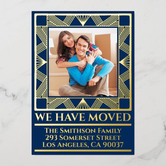 Classy Deco Chic Personalized Moving Announge Folie Feestdagenkaart (Voorkant)