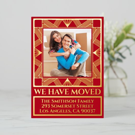 Classy Deco Chic Personalized Moving Announge Folie Feestdagenkaart (Staand Voorkant)
