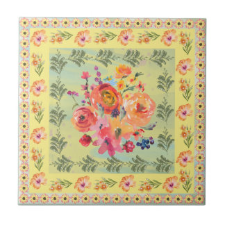 Classy decorative dusty watercolor floral Yellow Tegeltje