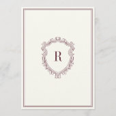 Classy Deep Burgundy Ivory Crest Old Money Wedding Kaart (Achterkant)