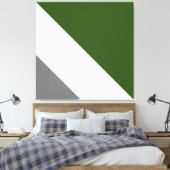 Classy Deep Green Medium Grijs Wit Slant Stripes Canvas Afdruk (Insitu (Slaapkamer))