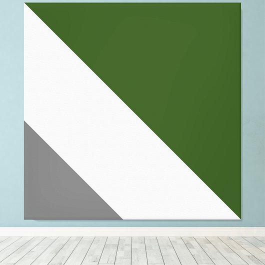 Classy Deep Green Medium Grijs Wit Slant Stripes Canvas Afdruk (Insitu (Houten vloer))