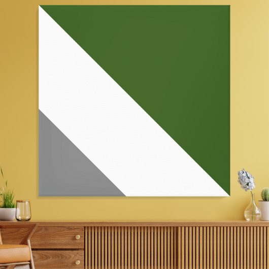 Classy Deep Green Medium Grijs Wit Slant Stripes Canvas Afdruk (Insitu (Woonkamer))