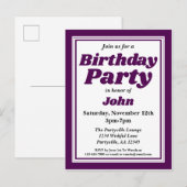 Classy Deep Paars Adult Birthday Party Uitnodiging Briefkaart (Voorkant / Achterkant)