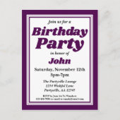 Classy Deep Paars Adult Birthday Party Uitnodiging Briefkaart (Voorkant)