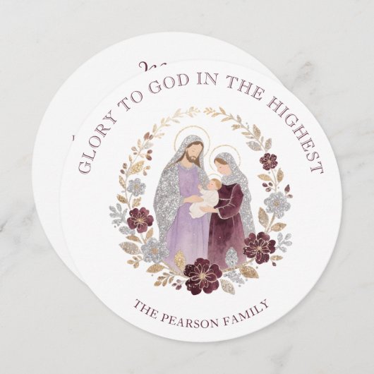 Classy Deep Plum Glitter Holy Nativity Christmas Feestdagenkaart (Voorkant / Achterkant)