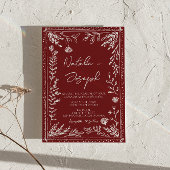 Classy Deep Red Blue Floral All In One Wedding Kaart