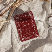 Classy Deep Red Blue Floral Modern Photo Wedding  Kaart