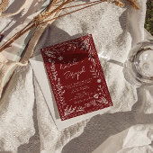 Classy Deep Red Blue Floral QR Code Photo Wedding Kaart