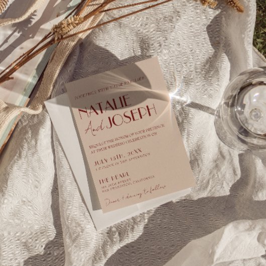 Classy Deep Red Blue QR Code Modern Wedding Kaart