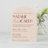 Classy Deep Red Blue Whimsical Modern Arch Wedding Kaart (Staand voorkant)