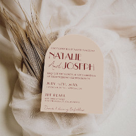 Classy Deep Red Blue Whimsical Modern Arch Wedding Kaart