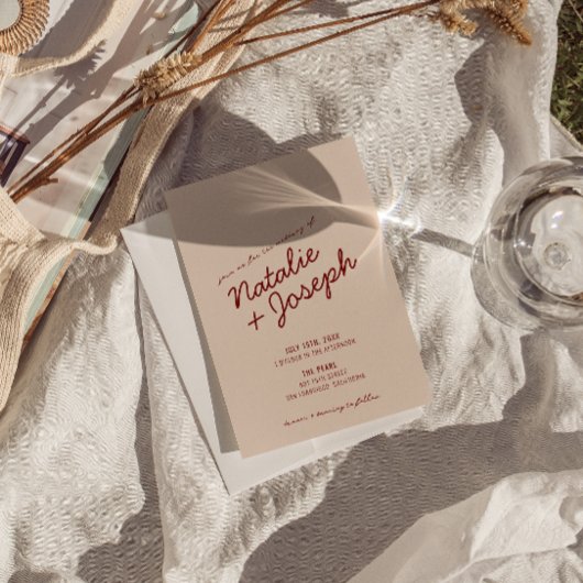 Classy Deep Red Blue Whimsical QR Code Wedding Kaart