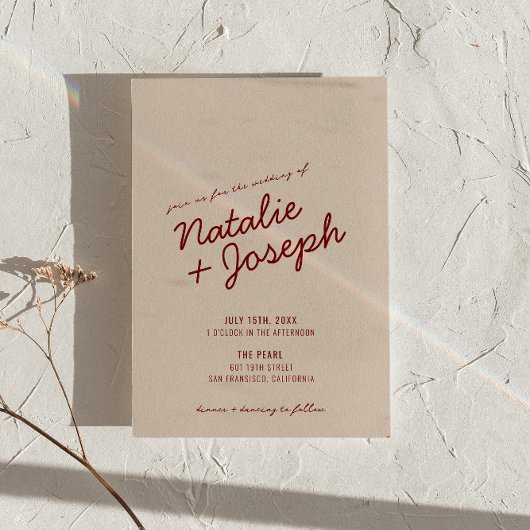 Classy Deep Red Blue Whimsical QR Code Wedding Kaart