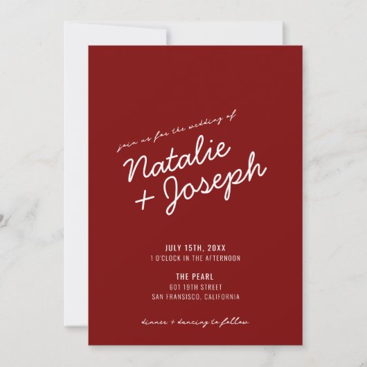 Classy Deep Red Blue Whimsical Unique Wedding Kaart (Voorkant)