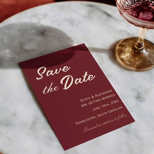 Classy Deep Red Cream Fancy Chic Wedding Save The Date