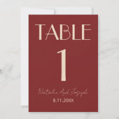 Classy Deep Red Cream Fancy Wedding Table Number Kaart (Achterkant)