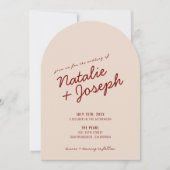 Classy Deep Red Cream Whimsical Arched Wedding Kaart (Voorkant)