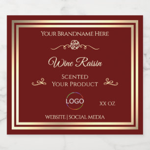 Classy Deep Red Product Label Gold Lijst met Logo Likeurfles Etiket