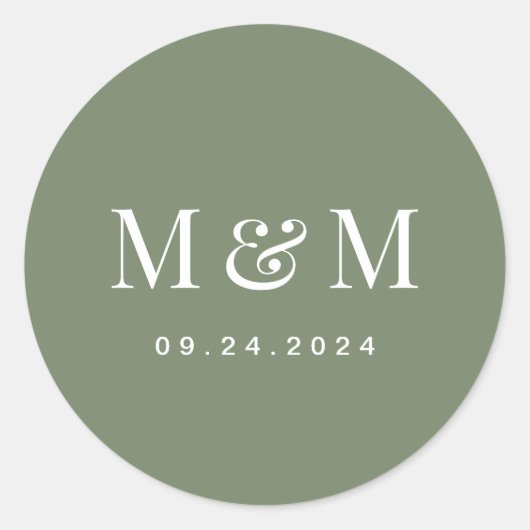 Classy Deep Sage Green Monogram Typography Wedding Ronde Sticker (Voorkant)