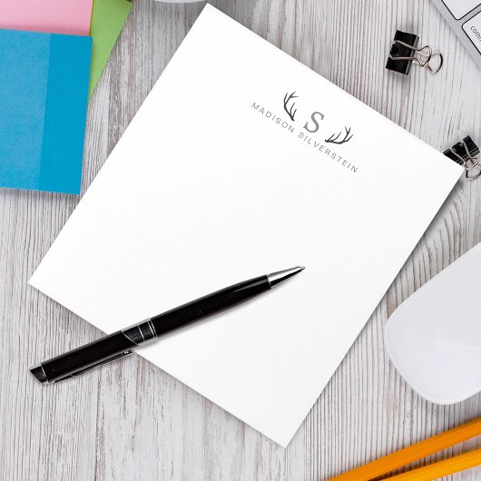 Classy Deer Antlers Gray Monogram Notitieblok