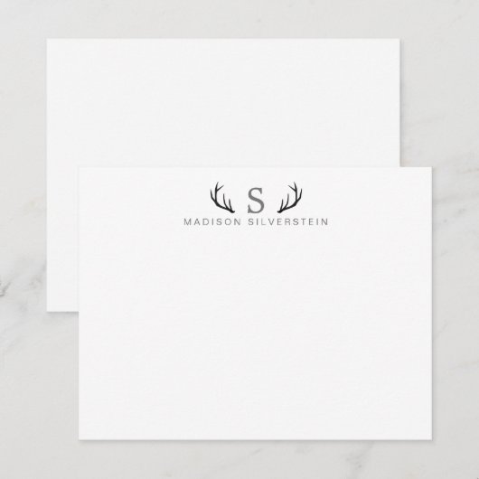 Classy Deer Antlers Gray Monogram Notitiekaartje (Voorkant / Achterkant)