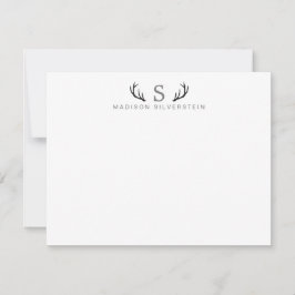 Classy Deer Antlers Gray Monogram Notitiekaartje