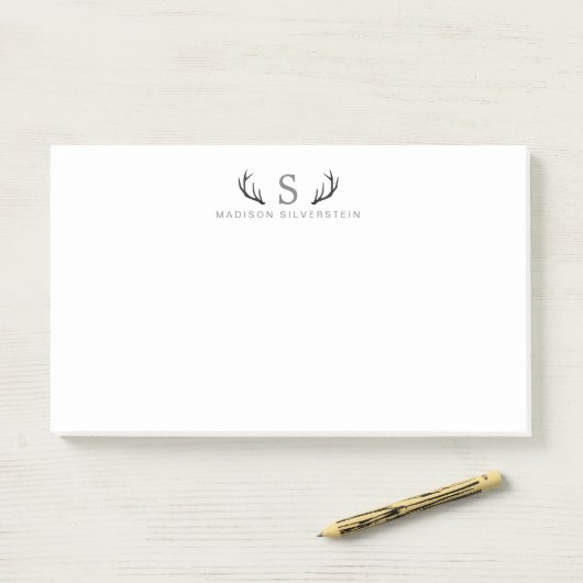 Classy Deer Antlers Gray Monogram Post-it® Notes (Op bureau)