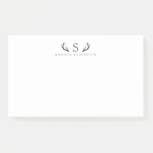 Classy Deer Antlers Gray Monogram Post-it® Notes (Voorkant)