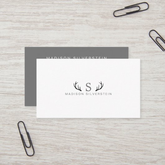 Classy Deer Antlers Gray Monogram Professional Visitekaartje (Voorkant / Achterkant in situ)