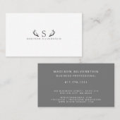 Classy Deer Antlers Gray Monogram Professional Visitekaartje (Voorkant / Achterkant)