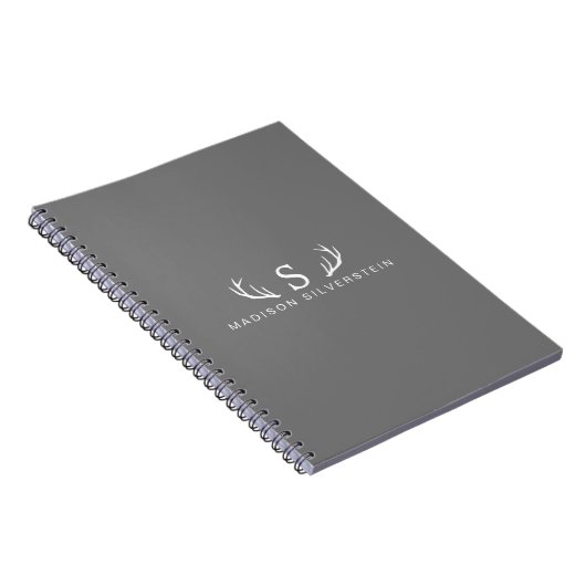 Classy Deer Antlers Monogram Gray Notitieboek (Rechterzijde)