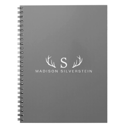 Classy Deer Antlers Monogram Gray Notitieboek (Voorkant)